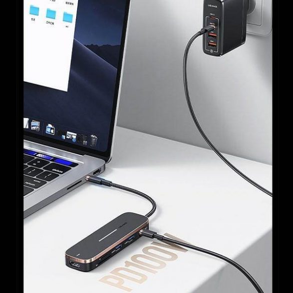 Adaptor USAMS HUB 2xUSB + USB-C + HDMI + Micro SD+SD czarny/negru SJ575HUB01 (US-SJ575)