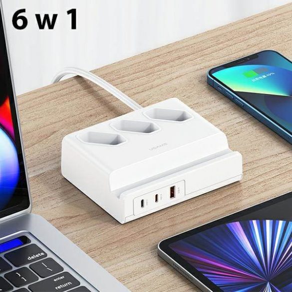 USAMS Listwa zasilająca 65W Super Si Încărcare rapidă Priză extensie USB EU biały/alb CC160TC01 (US-CC160)