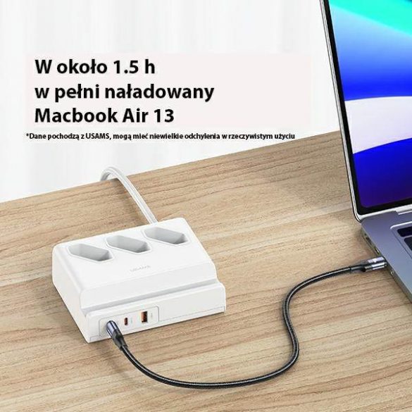 USAMS Listwa zasilająca 65W Super Si Încărcare rapidă Priză extensie USB EU biały/alb CC160TC01 (US-CC160)