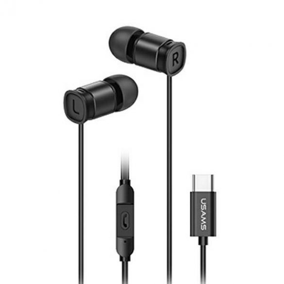 USAMS Căști stereo EP-46 USB-C negru/negru 1,2 m HSEP4603