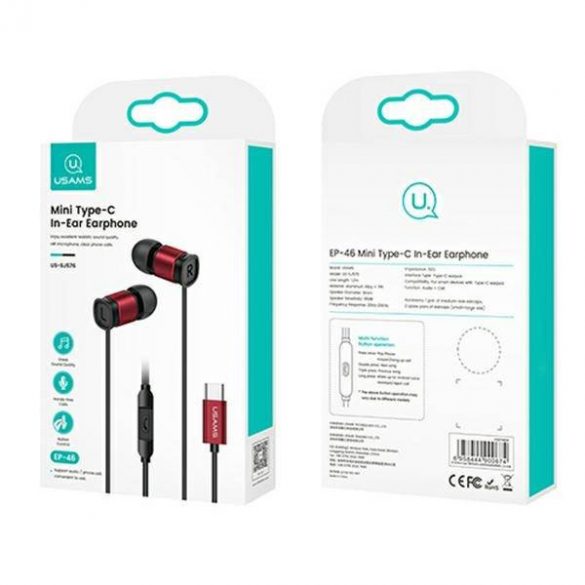 USAMS Słuchawki stereo EP-46 USB-C czerwony/roșu 1,2m HSEP4604