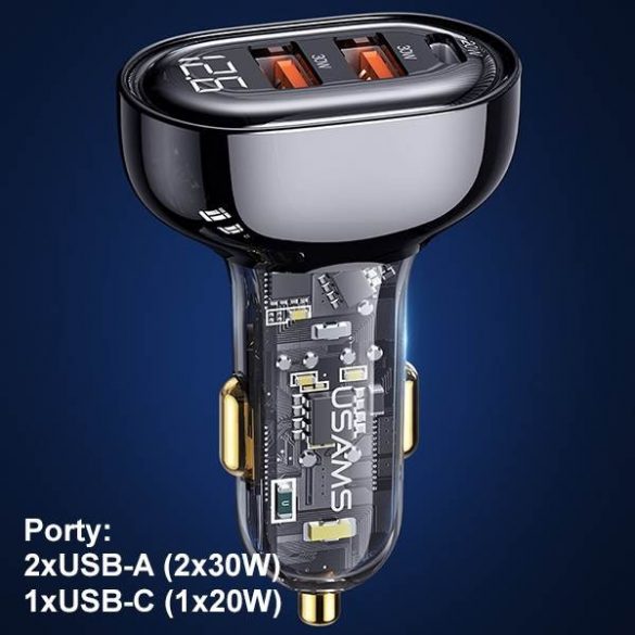 USAMS Ład. sam. 2xUSB+1xUSB-C 80W Fast Charge + cablu USB-C - USB-C BXLACCTC01