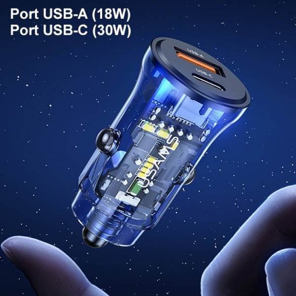 USAMS Ład. sam. 1xUSB+1xUSB-C C32 30W Fast Charge czarny/negru CC164CC01 (US-CC164)