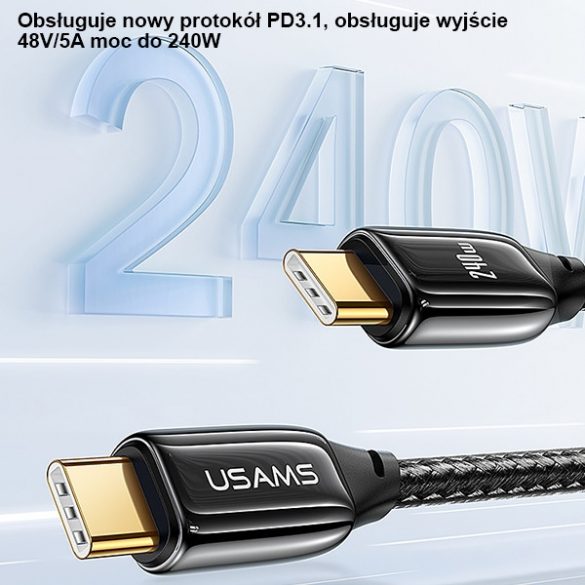 USAMS Kabel pleciony U82 USB-C și USB-C 1,2 m 240 W PD 3.1 Încărcare rapidă czarny/negru SJ580USB01 (US-SJ580)