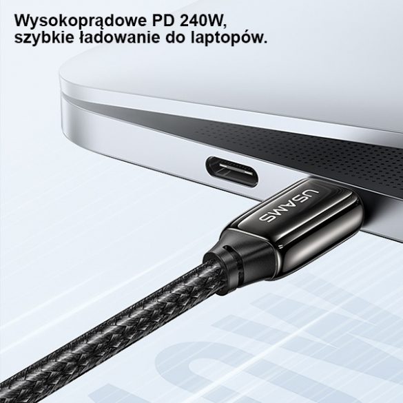 USAMS Kabel pleciony U82 USB-C și USB-C 1,2 m 240 W PD 3.1 Încărcare rapidă czarny/negru SJ580USB01 (US-SJ580)