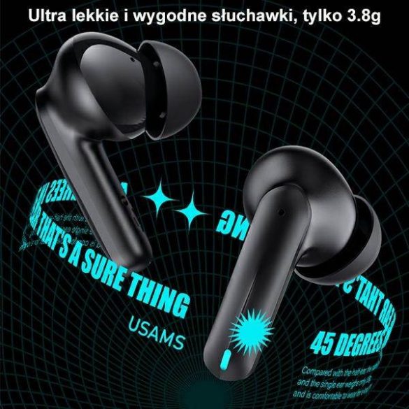 Căști pentru gaming USAMS Słuchawki Bluetooth 5.3 TWS seria XJ13 bezprzewodowe czarny/black BHUXJ01 (US-XJ13)