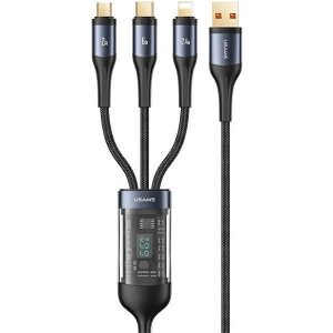 USAMS Kabel pleciony U83 3w1 66W 1,2m Afișaj digital PD Încărcare rapidă (fulger/microUSB/USB-C) czarny/negru SJ582USB01 (US-SJ582)