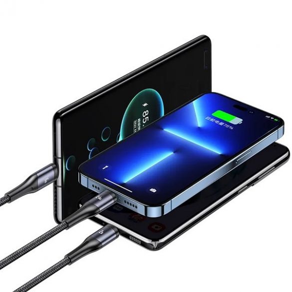 USAMS Kabel pleciony U83 3w1 66W 1,2m Afișaj digital PD Încărcare rapidă (fulger/microUSB/USB-C) czarny/negru SJ582USB01 (US-SJ582)