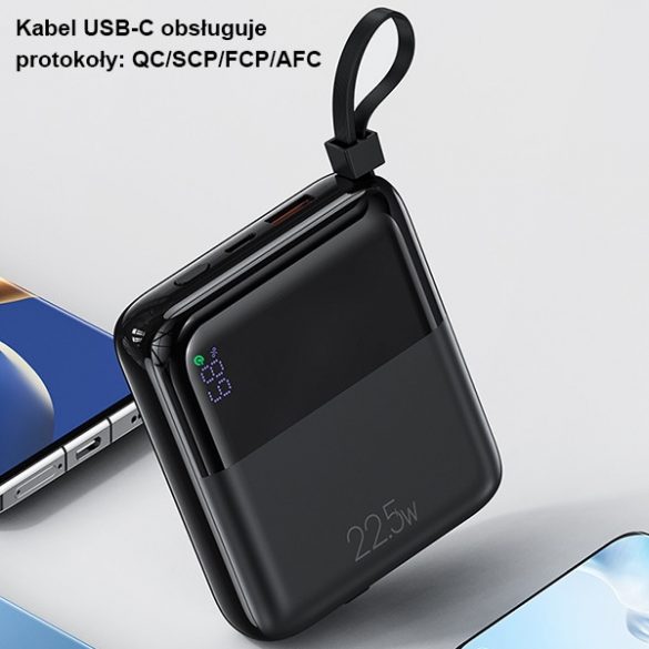 USAMS Powerbank PB69 10000mAh 22.5W QC3.0+PD încărcare rapidă afișaj digital negru / negru 10KCD18601 (US-CD186)