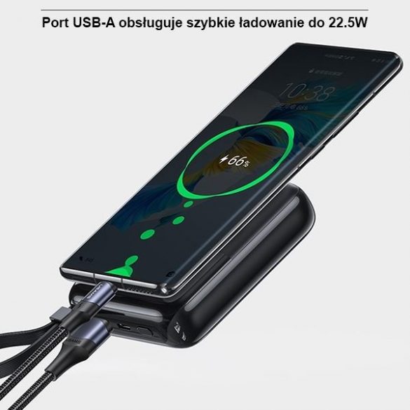 USAMS Powerbank PB69 10000mAh 22.5W QC3.0+PD încărcare rapidă afișaj digital negru / negru 10KCD18601 (US-CD186)