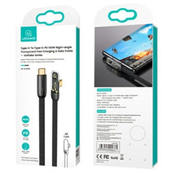 USAMS Cabină USB-C și USB-C PD 100W Încărcare rapidă Seria Iceflake 1,2m czarny/negru SJ584USB01 (US-SJ584)