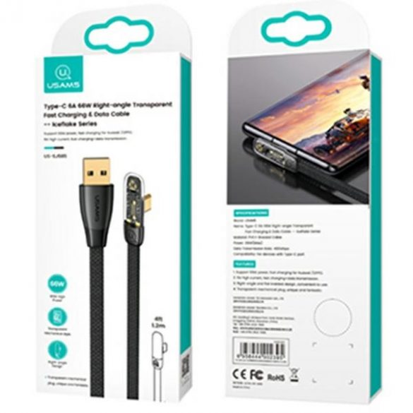 Cabina USAMS USB și USB-C PD 6A 66W Încărcare rapidă Seria Iceflake 1,2m czarny/negru SJ585USB01 (US-SJ585)