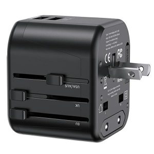 USAMS Ład. siec. 2xUSB T55 12W adaptor 4w1 US/AU/EU/UK czarny/negru CC173TC01 (US-CC173) Încărcător de călătorie Univesal