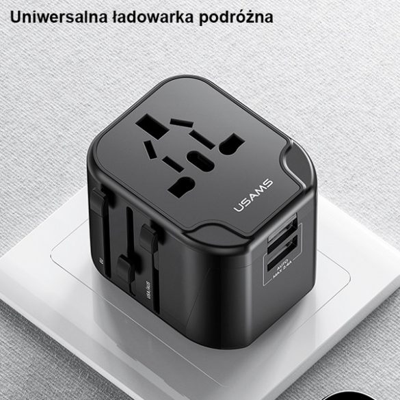 USAMS Ład. siec. 2xUSB T55 12W adaptor 4w1 US/AU/EU/UK czarny/negru CC173TC01 (US-CC173) Încărcător de călătorie Univesal