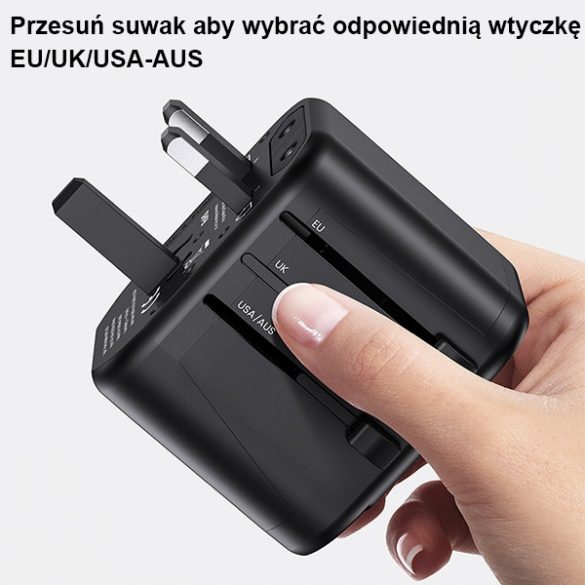 USAMS Ład. siec. 2xUSB T55 12W adaptor 4w1 US/AU/EU/UK czarny/negru CC173TC01 (US-CC173) Încărcător de călătorie Univesal