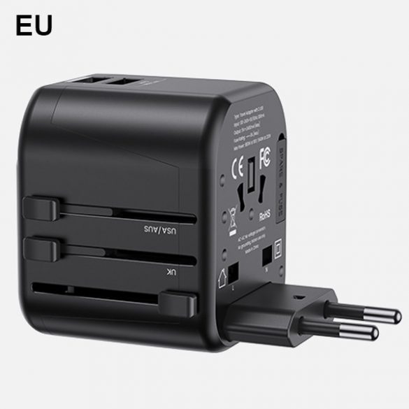 USAMS Ład. siec. 2xUSB T55 12W adaptor 4w1 US/AU/EU/UK czarny/negru CC173TC01 (US-CC173) Încărcător de călătorie Univesal