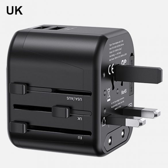 USAMS Ład. siec. 2xUSB T55 12W adaptor 4w1 US/AU/EU/UK czarny/negru CC173TC01 (US-CC173) Încărcător de călătorie Univesal