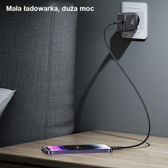 USAMS Ład. siec. 2xUSB-C T54 GaN 40W (numai cap) PD Încărcare rapidă biały/alb CC172TC02 (US-CC172)