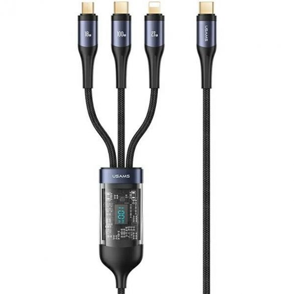 USAMS Kabel pleciony U83 3w1 100W 1,2m Afișaj digital PD Încărcare rapidă (fulger/microUSB/USB-C) SJ600USB01 (US-SJ600)