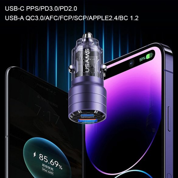 USAMS Ład. sam. C36 USB+USB-C 95W Încărcare rapidă fioletowy/violet CC176CC02 (US-CC176)