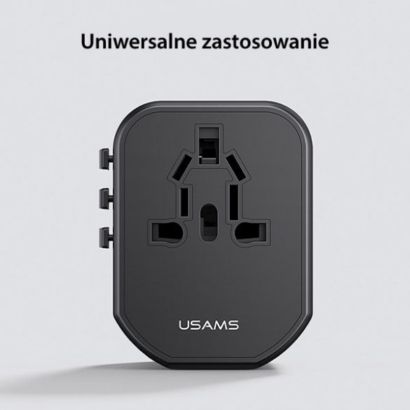 USAMS Ład. siec. 2xUSB T59 20W adaptor 4w1 US/AU/EU/UK czarny/negru CC179TC01 (US-CC179) Încărcător de călătorie Univesal