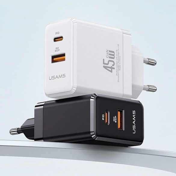 USAMS Ład. siec. 1xUSB-C+1xUSB 45W (numai cap) GaN PD3.0 +QC3.0 Încărcare rapidă biały/alb CC178TC02 (US-CC178)