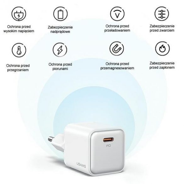 USAMS Ład. siec. 1xUSB-C PD30W 3A (numai cap) PD3.0 Încărcare rapidă biały/alb Seria X-ron CC186TC02 (US-CC186)