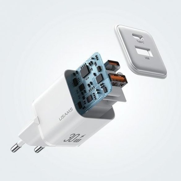 USAMS Ład. siec. 1xUSB+1xUSB-C PD30W 3A (numai cap) PD3.0 Încărcare rapidă biały/alb Seria X-ron CC189TC02 (US-CC189)