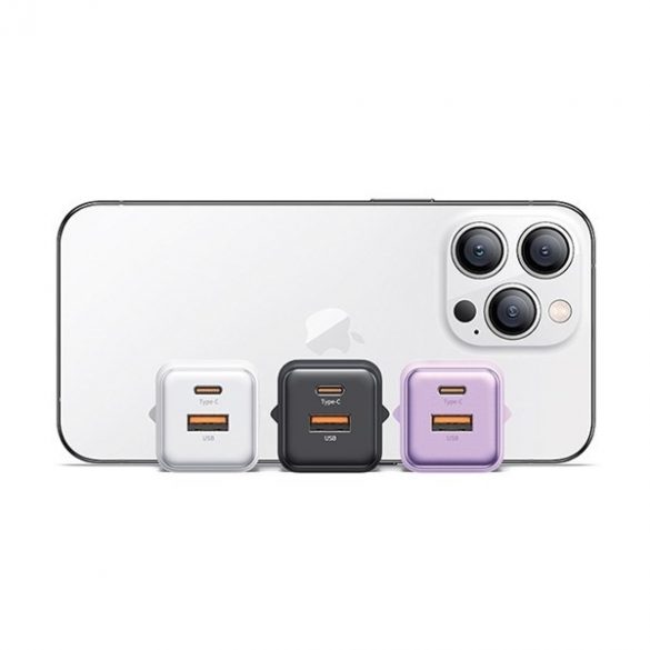 USAMS Ład. siec. 1xUSB+1xUSB-C PD30W 3A (numai cap) PD3.0 Încărcare rapidă violet/violet Seria X-ron CC189TC03 (US-CC189)