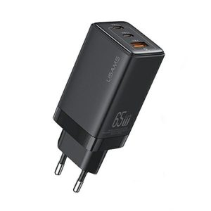 USAMS Ład. siec. 2xUSB-C+1xUSB 65W (doar cap) GaN PD3.0 +QC3.0 Încărcare rapidă czarny/negru Seria Sandru CC180TC01 (US-CC180)