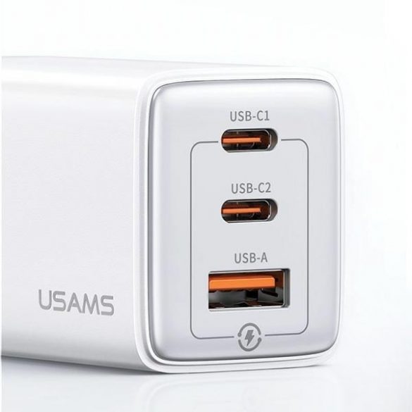 USAMS Ład. siec. 2xUSB-C+1xUSB 65W (doar cap) GaN PD3.0 +QC3.0 Încărcare rapidă czarny/negru Seria Sandru CC180TC01 (US-CC180)