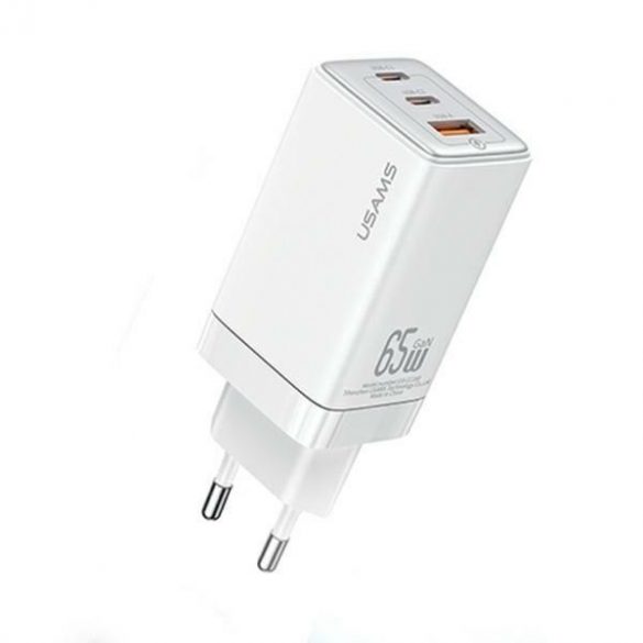 USAMS Ład. siec. 2xUSB-C+1xUSB 65W (numai cap) GaN PD3.0 +QC3.0 Încărcare rapidă biały/alb Seria Sandru CC180TC02 (US-CC180)