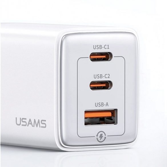 USAMS Ład. siec. 2xUSB-C+1xUSB 65W (numai cap) GaN PD3.0 +QC3.0 Încărcare rapidă biały/alb Seria Sandru CC180TC02 (US-CC180)