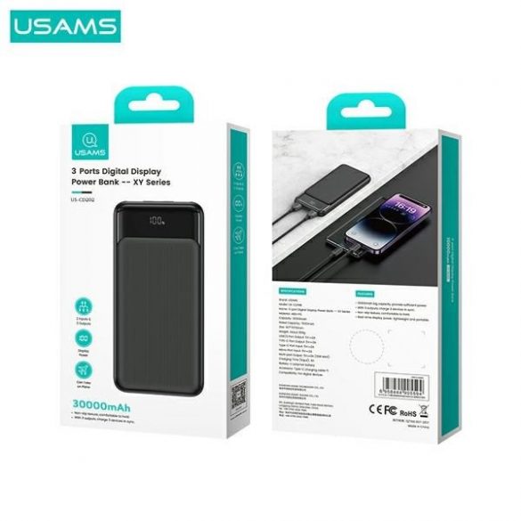 Powerbank USAMS 30000mAh 10W 1C+2A czarny/negru Seria XY 30KCD20201 (US-CD202) 3 porturi