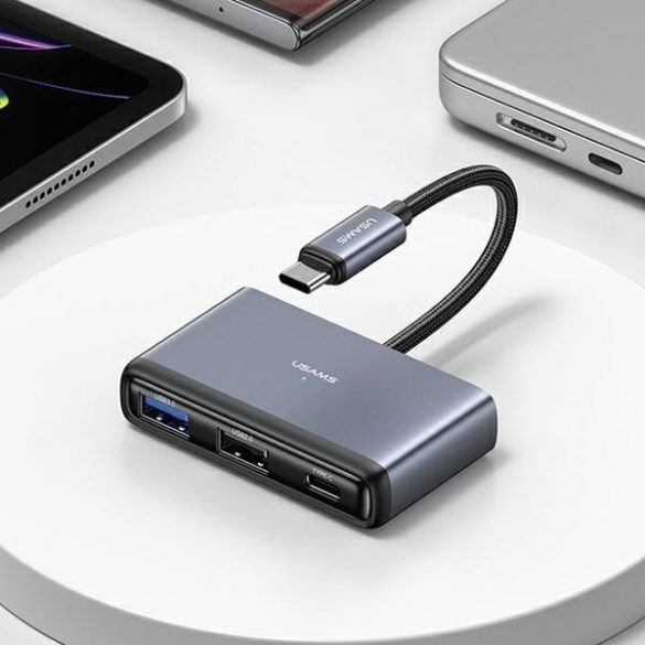 Adaptor USAMS HUB 4w1 2xUSB 2.0/USB 3.0/USB-C szary/gri închis SJ627HUB01 (US-SJ627)