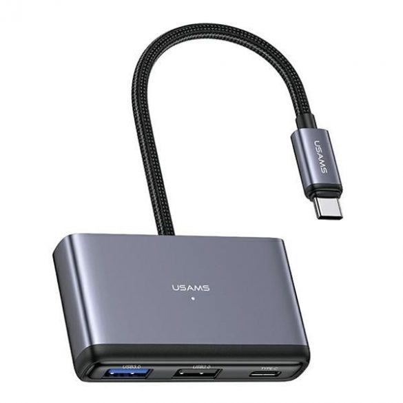 Adaptor USAMS HUB 4w1 2xUSB 2.0/USB 3.0/USB-C szary/gri închis SJ627HUB01 (US-SJ627)