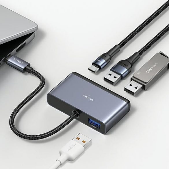 Adaptor USAMS HUB 4w1 2xUSB 2.0/USB 3.0/USB-C szary/gri închis SJ627HUB01 (US-SJ627)