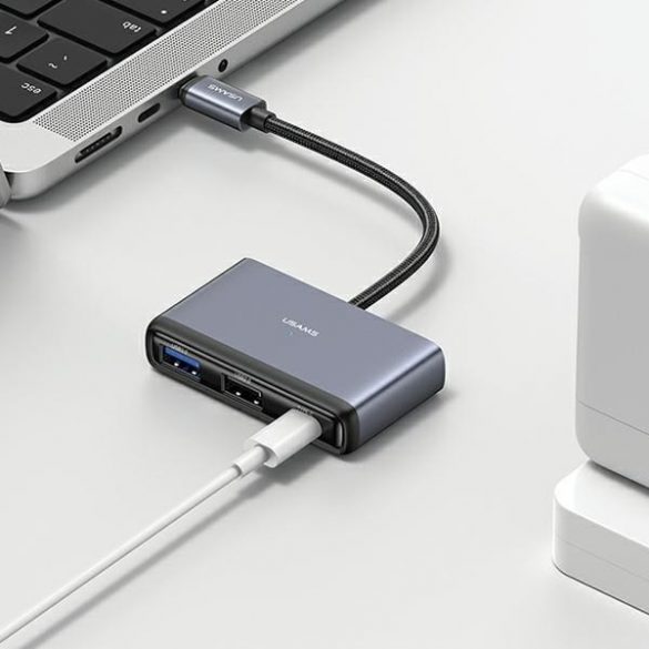 Adaptor USAMS HUB 4w1 2xUSB 2.0/USB 3.0/USB-C szary/gri închis SJ627HUB01 (US-SJ627)