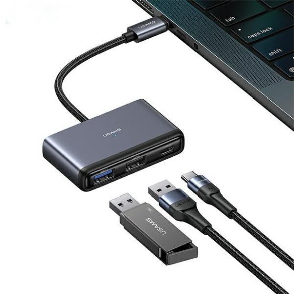 Adaptor USAMS HUB 5w1 USB 2.0/USB 3.0/USB-C/TF/SD szary/gri închis SJ628HUB01 (US-SJ628)