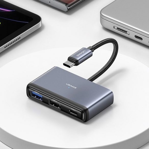 Adaptor USAMS HUB 5w1 USB 2.0/USB 3.0/USB-C/TF/SD szary/gri închis SJ628HUB01 (US-SJ628)