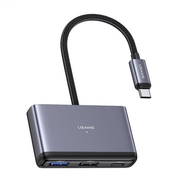 Adaptor USAMS HUB 5w1 USB 2.0/USB 3.0/USB-C/TF/SD szary/gri închis SJ628HUB01 (US-SJ628)