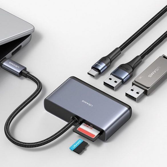 Adaptor USAMS HUB 5w1 USB 2.0/USB 3.0/USB-C/TF/SD szary/gri închis SJ628HUB01 (US-SJ628)