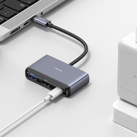 Adaptor USAMS HUB 5w1 USB 2.0/USB 3.0/USB-C/TF/SD szary/gri închis SJ628HUB01 (US-SJ628)