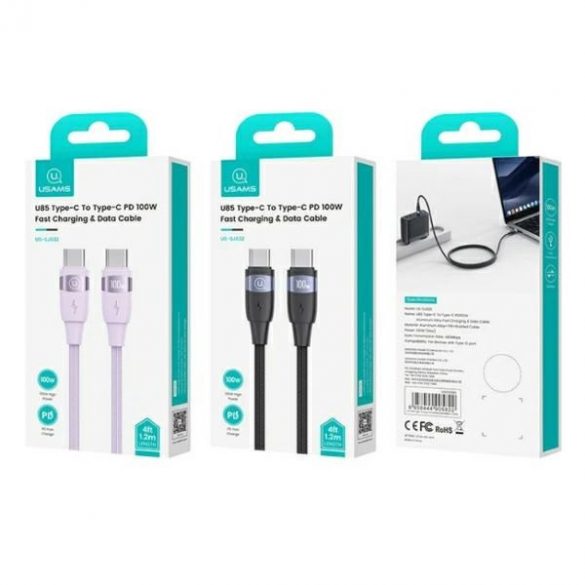 USAMS Kabel U85 USB-C și USB-C 100W 1,2m PD Încărcare rapidă fioletowy/violet SJ632USB03 (US-SJ632)