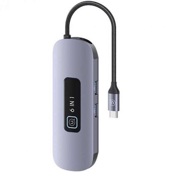 Adaptor USAMS HUB 6w1 2xUSB 3.0/TF/SD/ USB-C/HDMI PD100W szary/tarnish SJ642HUB01 (US-SJ642)