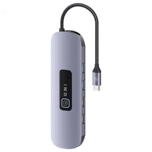 Adaptor USAMS HUB 10w1 3xUSB 3.0/TF/SD/ USB-C/HDMI/RJ45/VGA PD100W szary/tarnish SJ644HUB01 (US-SJ644)