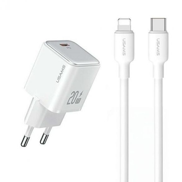 USAMS Ład. siec. 1xUSB-C PD20W PD3.0 Încărcare rapidă US-CC183 + cablu USB-C/Lightning US-SJ610 biał/alb Seria YX YXXLOGTC03