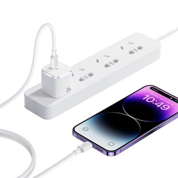 USAMS Ład. siec. 1xUSB-C PD20W PD3.0 Încărcare rapidă US-CC183 + cablu USB-C/Lightning US-SJ610 biał/alb Seria YX YXXLOGTC03