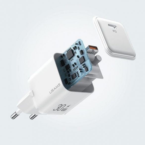 USAMS Ład. siec. 1xUSB-C PD30W PD3.0 Încărcare rapidă US-CC186 + cablu USB-C/Lightning US-SJ610 biał/alb Seria YX YXXLOGTC04