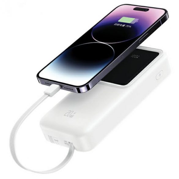 USAMS Powerbank z wbudowanymi kablami USB-C+Lightning 30000 mAh 20W PD+Qc 3.0 Încărcare rapidă Seria X-chel biał/alb 30KCD21302 (US-CD213)